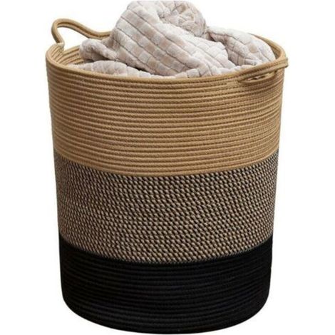 Panier à linge Panier de rangement tissé Panier de rangement pour vêtements en corde de coton Panier à linge sale transfrontalier Panier à linge sale (Jaune + Fleur Noir + Noir42 cm  45 cm)