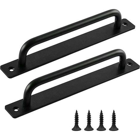 Maniglia per porta scorrevole, 2 pezzi, maniglia per porta tipo fienile, maniglia nera, maniglie per porte interne/esterne con viti, per cucina, mobili, armadi, credenze, porte (1/4)