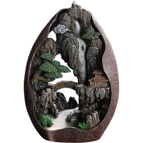 Pour la vente au détail : Brûleur d’encens à reflux « Montagnes majestueuses et eau vive », fumée, cascade, porte-encens, 20 bâtonnets d’encens (1/5)