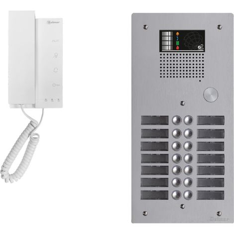 Kit interphone 13 combinés – Platine de rue en aluminium – Montage encastré ou saillie – Option Vigik pour contrôle d'accès – Golmar (1/2)