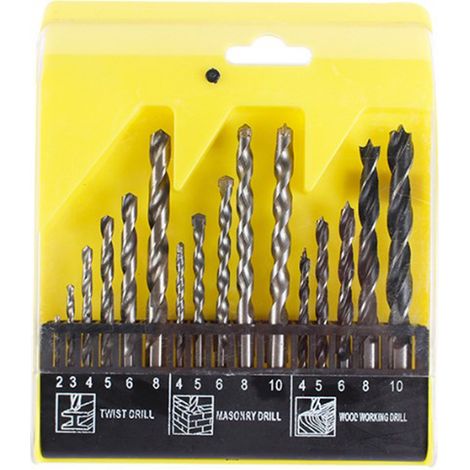 16 Pièces Set Forets HSS Haute Dureté Affûtés Maçonnerie Bois Perçage Combo (1/5)