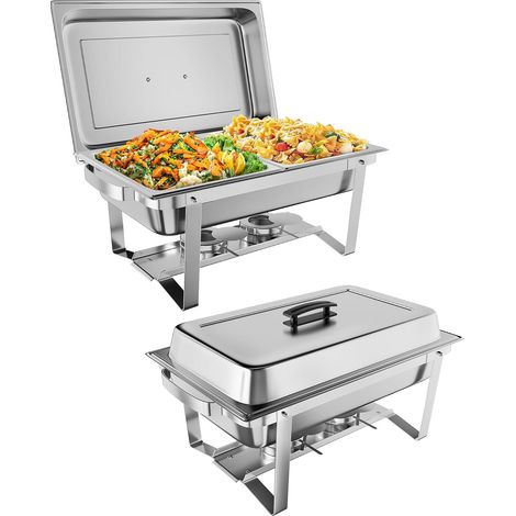 Lot 2 chauffe-plats 9L acier inox argenté pour buffet mariage fêtes (1/5)