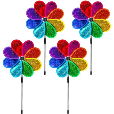 Windräder 4er Set 30cm Glitter Achtblatt mit 71cm Stab für Garten & Balkon
