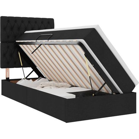Lit coffre LED avec matelas, noir, 90 x 190 cm, tissu. (1/5)