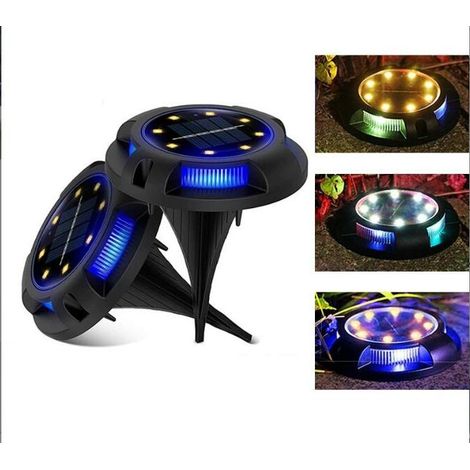 Projecteur solaire encastrable extérieur en deux parties, 8 LED 7 couleurs, avec grand panneau solaire étanche IP65 - 10,5 x 13 cm-AquaForge