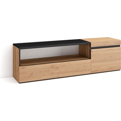 Skraut Home - Mueble TV, Televisión, Muebles de salón, almacenaje, 150x45x35cm, Para TV hasta 65", Con almacenamiento, Estilo Moderno, Roble y negro (1/5)
