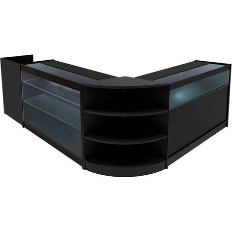 Comptoirs de Vente en MDF Noir à LED Blancs Ensemble Hyperion LM60 TB60 B1200 K1200 3 Unités de Rangement Étagères Internes Portes Coulissantes Verouillables Réception Bureau Vêtements [Clés INCLUS] (1/5)