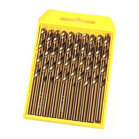 Janzoom HSS-Co Lot de 10 forets hélicoïdaux 5 % en cobalt pour perçage sur acier inoxydable, aciers durs, métal (3,2 mm) (1/4)