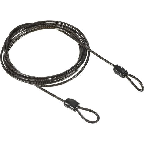 Câble de sécurité en acier — Câble en acier gainé de 2,5 mm x 2 m pour cadenas de bagages, double boucle (noir)
