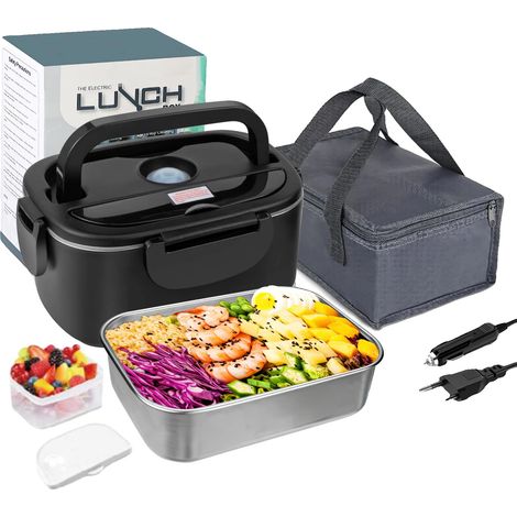 Boîte à lunch électrique, réchauffeur de nourriture portable, compatibilité double alimentation, 1.5L Noir (1/2)