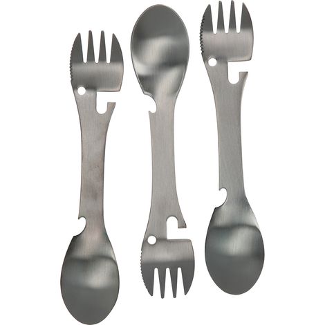 Ensemble de 3 ustensiles multifonctionnels d'extérieur 5 en 1 : couteau, cuillère, fourchette, ouvre-bouteille et ouvre-boîte (1/5)