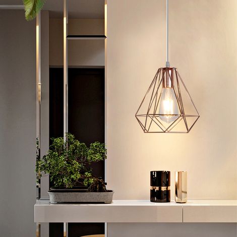 Axhup – Lustre suspension industrielle E27 – Abat-jour diamant en fer galvanisé – Dimensions 20x20 cm – Longueur câble 100 cm réglable – Pour salons et bureaux (1/5)