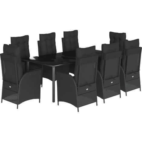 Maison Exclusive - 9-tlg. Garten-Essgruppe mit Kissen Schwarz Pol