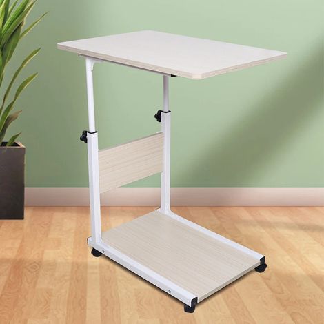Mesa auxiliar con ruedas, mesa para portátil, altura ajustable, escritorio ajustable, escritorio móvil portátil, escritorio de computadora de pie para dormitorio y oficina (arce blanco)