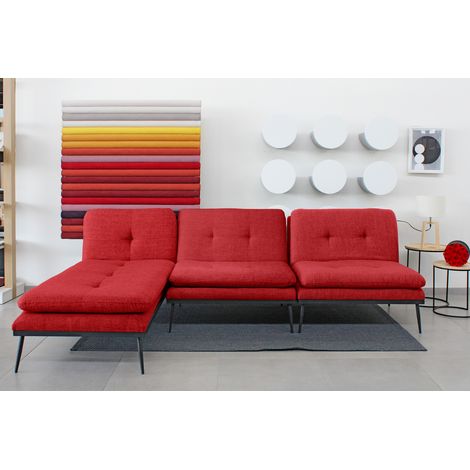 Divano con penisola 3 posti, divano letto modulare con chaise longue PILAR - Divano salotto Soggiorno, Design Moderno in Tessuto, Schienale reclinabile Gambe in metallo - ROSSO (1/2)