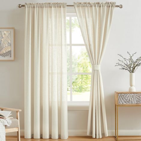 Lot de 2 Voilages Rideaux de Porte Chambre Intérieur Verticales à Oeillets pour Salon Moderne (Beige, L 140 x H 260cm) (1/5)