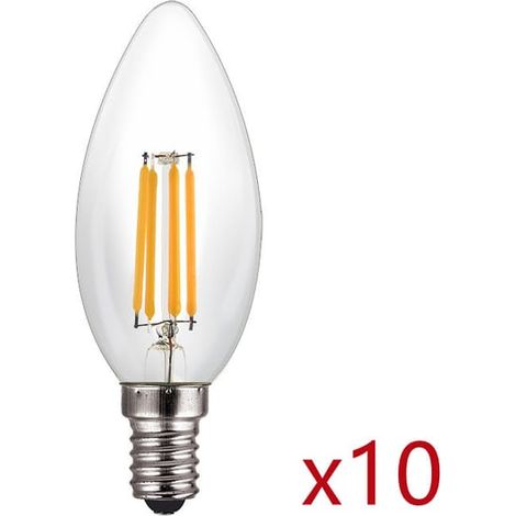 Paquete de 10 bombillas LED E14 con filamento tipo llama, 4W (equivalente a 40W), luz blanca cálida de 2700K. Aptas para uso doméstico. (1/5)