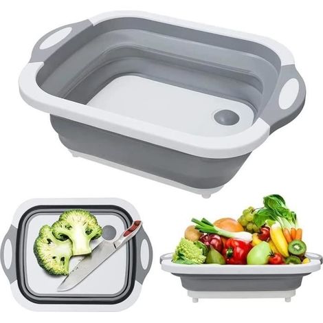Planche à Découper Pliable,Planche à Découper Portable 3 En 1,Évier En Silicone Pour Panier De Lavage De Légumes De Cuisine