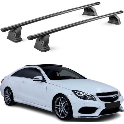 OMAC Barres de toit transversales en acier pour Mercedes Classe E Coupè C207 2010-2016 – TÜV / DIN 75302:2019 – Antivol inclus – Rainure en T (accessoires) – Charge max 75 kg – 2 barres – Noir (1/4)