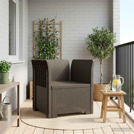 Fauteuil de Jardin 1 Place Aspect Rotin en Polypropylène Résistant aux UV Gris Clair - PANGIVO (1/4)