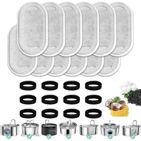 Filtre fontaine à eau pour chat – Lot de 24 filtres charbon actif et mousse – Filtration quadruple pour eau propre – Remplacement facile