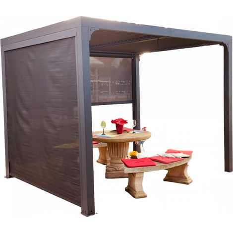Pérgola bioclimática de 240x300 en aluminio con toldos color gris antracita para lados de 3 m y 2,4 m (1/4)