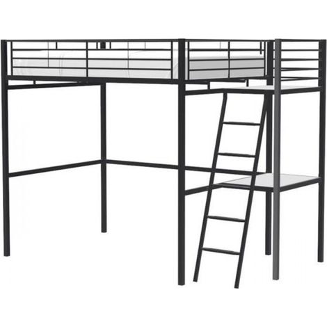 Lit mezzanine avec bureau en métal époxy noir – Sommier inclus – Dimensions 140x190 cm – Structure robuste et durable (1/5)