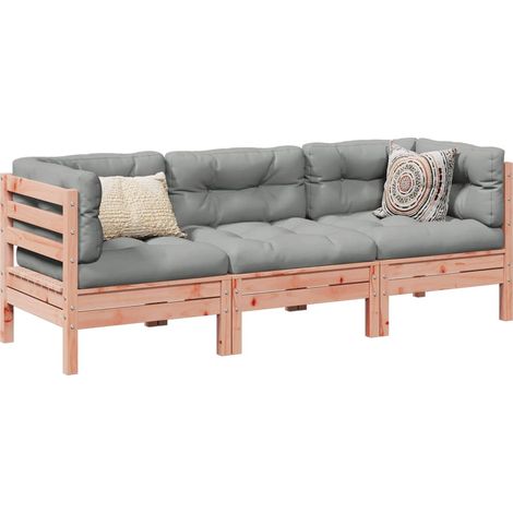 3-tlg. Garten-Sofagarnitur mit Kissen Massivholz Douglasie