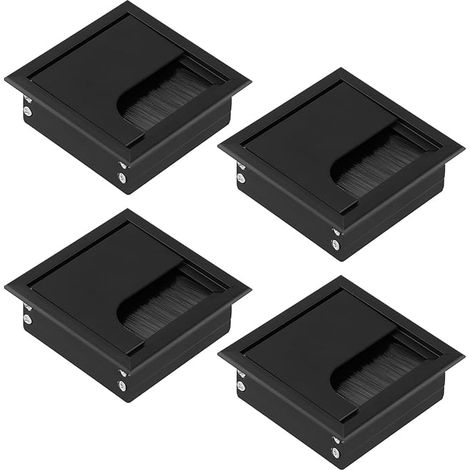 Set of 4 Square Cable Tidy Covers 80 x 80 mm – Cable Outlet for Office – Anodised Aluminium (1/5)