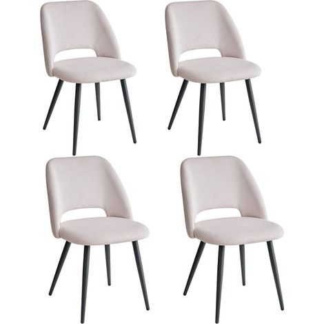 Wokaka Confezione da 4 sedie - Sedie da pranzo in velluto rigato - Stile contemporaneo - Piedi in metallo - Beige
