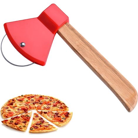Cortador de pizza con forma de hacha, cortador de pizza, cortador de pizza manual, rodillo para pizza con rodillo de acero inoxidable, rodillo afilado para pizza (cuchillo de pizza rojo con forma de h (1/5)