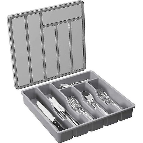 Boîte à couverts avec couvercle, plateau à couverts avec couvercle pour tiroir de cuisine et plan de travail, porte-couverts en plastique Jn Slowmoose (1/5)