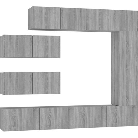 Set di mobili mobile buffet TV televisione soggiorno camera da letto soggiorno 7 pezzi sonoma pannelli in MDF grigio 020025218