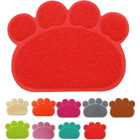 Zerbino per animali domestici di alta qualità, a forma di zampa, antiscivolo, lavabile, in morbido PVC, tappetino per la pappa per cani e gatti (30 x 40 cm), rosso (1/4)