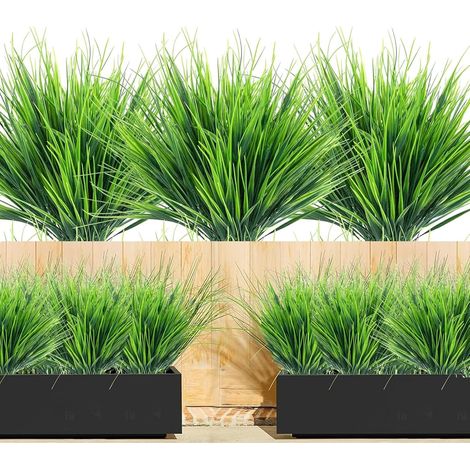 Fleurs artificielles pour l'extérieur - Herbe - Plastique résistant aux UV - Faux buissons - Arrangement de fleurs vertes - Décoration idéale pour jardin, balcon, terrasse - Lierre artificiel (1/5)