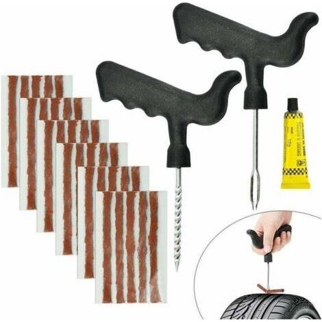 30 mèches de réparation de pneus en caoutchouc naturel, mèches pour pneus de voiture 6 mm 10 cm, kit de réparation de pneus de moto avec 2 outils de montage, kit de réparation tubeless pour motos, voi (1/5)