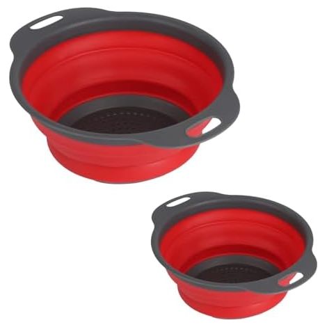 CSPARKV 24,5 x 19,7 x 8,7 cm, Rot, 2 Stück, zusammenklappbare Küchensiebe, zusammenklappbares Silikonsieb, zusammenklappbarer Siebkorb für Nudeln, Gemüse (1/4)
