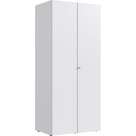 Armoire de rangement avec serrure en bois mélamine coloris blanc - longueur 80 x hauteur 185 x profondeur 54 cm