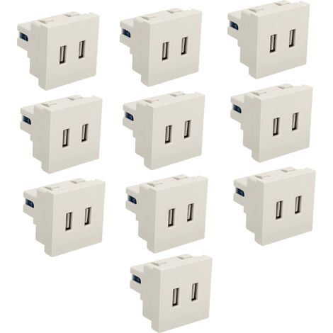 Lot de 10 prises murales USB 10 W, 2 ports DC 5 V 2 A, compatibles avec les prises électriques AC 110-250 V pour camping-cars, hôtels et maisons. (1/5)