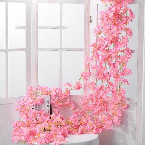 artificielles en rotin guirlande de 1 8 m 135 fleurs rose