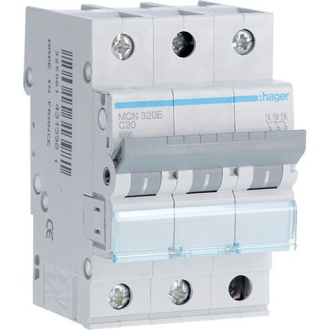 Interruttore automatico, 6kA, caratteristica C, 3 poli, 20A (1/4)