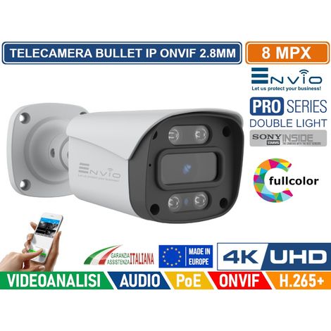 TELECAMERA BULLET IP DOUBLE LIGHT 8M SONY STARVIS  POE ONVIF H.265+ VISIONE NOTTURNA A COLORI/BIANCO E NERO/A COLORI SU ALLARME 30 METRI ANALISI VIDEO (1/3)