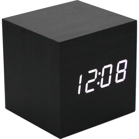 Réveil Digital Bois - Affichage Heure Température Date - Mode Économie D Énergie Vocal - 3 Niveaux Luminosité - Alimentation USB ou Piles AAA - 1 Pièce