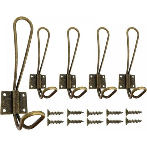5PC Bronze Crochets Muraux Lourd Métal Patere Double pour Suspendre des Vêtements Vestes Peignoirs Serviettes Chapeaux Clés Sacs