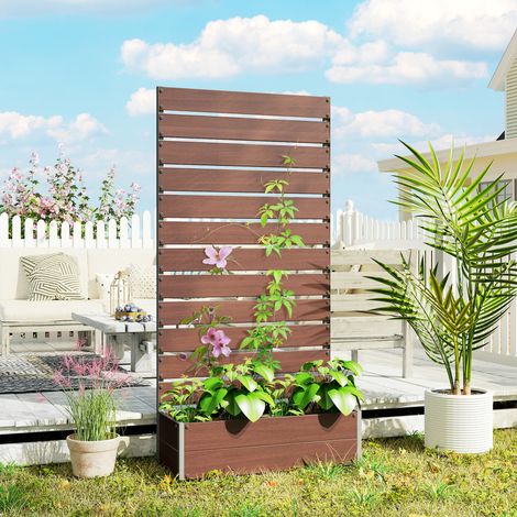 Jardinière avec surélevée treillis pour plantes grimpantes bac à fleurs de 64L. composite bois-plastique et aluminium(Da) (1/4)