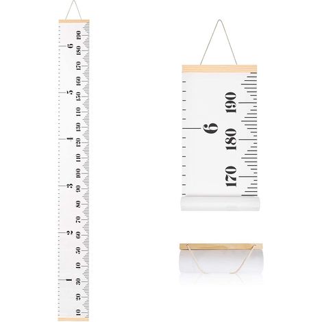 Toise pour enfants, toise en toile, règle murale amovible en bois, tableau de mesure pour la décoration intérieure (blanc) (1/5)