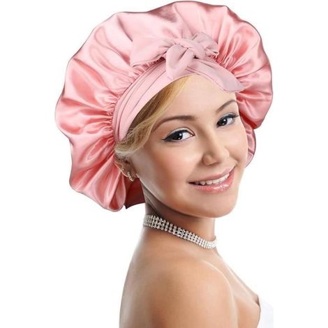 Seidenschlafhaube, doppellagig mit Satinfutter und verstellbarem Kordelzug, extra großer Turban für Schläfer (1/4)