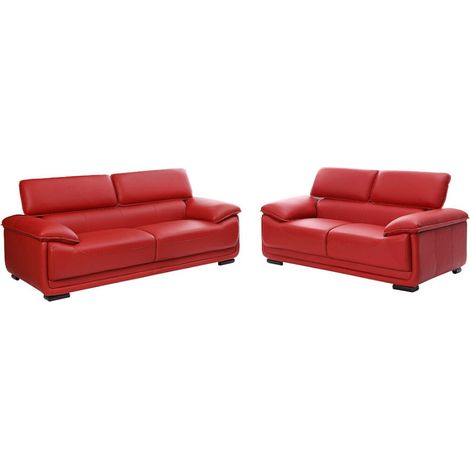 Divano 3 + 2 in pelle Rosso - MACELO