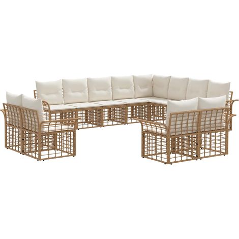 Outdoor-Sofagarnitur 12 pcs Natürlich und Cremweiß Polyester vidaXL