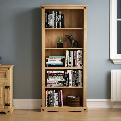 Home Discount – Bibliothèque en pin massif 5 niveaux – Finition cirée vieillie – Dimensions H 170 x L 75 x P 29 cm – Limite de poids 10 kg par étagère — vue 4